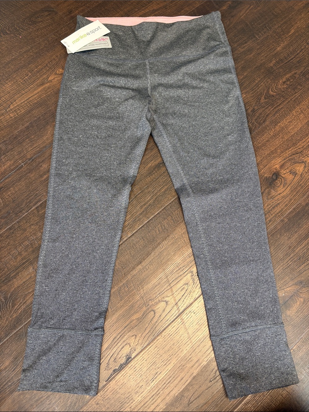 Marika Sport NWT Women's Striped Capri Leggings Gray/Black Waistband Size XS